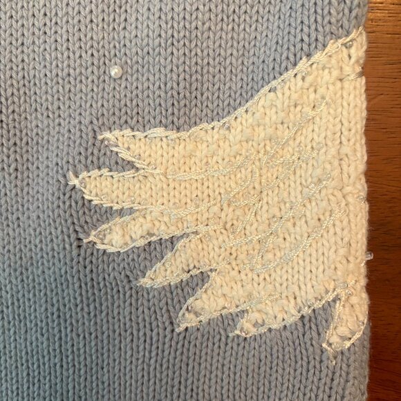 Hand Knit Storybook Cardigan Sweater Ugly Christmas Angel Snow Trees 90s Size M - Picture 5 of 11